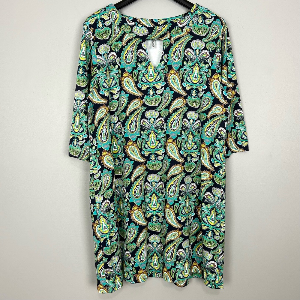 Lulu-B Smooth Knit Shift Dress Women’s Size 1X Paisley UPF Keyhole Neckline